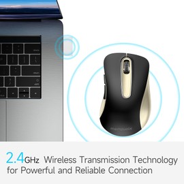 memzuoix 2.4G Wireless Mouse, 1400 DPI Computer Wireless Mouse with USB Receiver, Portable Wireless USB Mouse Battery Powered Cordless Mouse for Laptop, PC, Desktop, 5 Buttons (Black Gold)