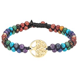 KYEYGWO 7 Chakra Stone Bead Bracelet for Men and Women, Adjustable Double Braided Bracelets, Crystal Bracelet, Yoga Bracelet, Gemstone Jewellery, Stone, stone