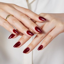 FYB Press On Nails, Short Almond Nails, Reusable, 16 Sizes - 32 Reusable Fake Nails Kit, With Glue