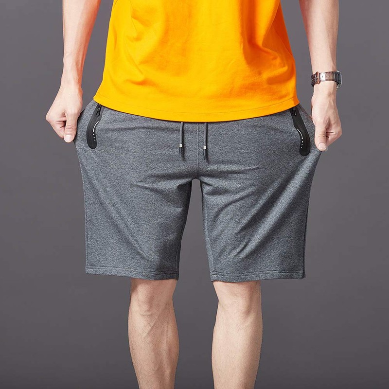 JustSun Men's Cotton Sports Shorts with Zip Pockets. - gray,