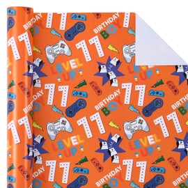 WRAPAHOLIC 11th Birthday Wrapping Paper - Mini Roll - 17 Inch X 33 Feet - Gaming Boys Birthday Design for Party, Holiday
