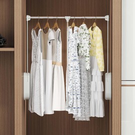 bimiti White Pull Down Closet Rod, Adjustable 33-45 inches Side Mounted Closet Rod, Two-way Buffering 60 lbs Heavy Duty Wardrobe Lift Rail Organizer for Cabinet