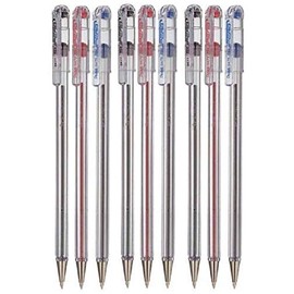 Pentel Assorted Colour Pack Superb Ballpoint Pen Ball Point Pens 0.7mm Nib Tip 0.25mm Line Width Fine Line Refillable Ink BK77 (3 Of Each Colour - 9 Pens - Black Blue Red)