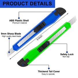 Lanties 300 Pcs Box Cutters Retractable Utility Knife 9mm Wide Blade Cutter Compact Razor Knife for Office and Home use (Multicolor)