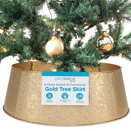 BIRDROCK HOME 4-Panel Christmas Tree Collar - Gold Bubble Tree Skirt - Small 26" Base - Easy to Assemble Xmas Tree Base Cover - Metal Holiday Decoration - Water Base Protection from Pets, Skirt Decor