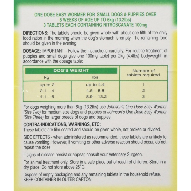 Johnsons Vet Easy One Dose Wormer, Size 1