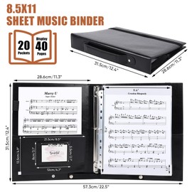 Sheet Music Folders Choir Binder: Piano Music Sheet Holder Storage Fits Letter Size 8.5 x 11 Inch - 3 Ring PU Leather Choral Music Folder with Hand Strap for Guitar, Orchestra, Band (PU Leather)