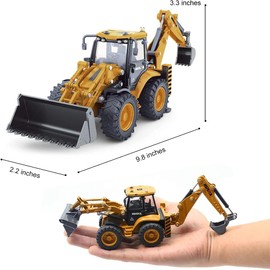 Dollox Die-cast Excavator Backhoe Front Loader Truck 1/50 Metal Engineering Vehicle Construction Tractor Model Collection Bulldozer Back Hoe Truck Decoration Toy for Kids