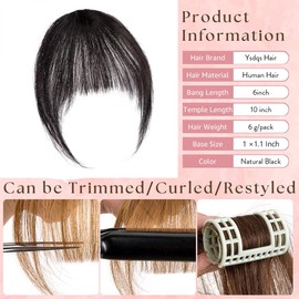 French Bangs Clip in Bangs 100% Real Human Hair Extensions for Women Fake Bangs Clip on Bangs Faux Bangs Clip in Hair extensions Fringe with Temples Hairpieces (Natural Black)