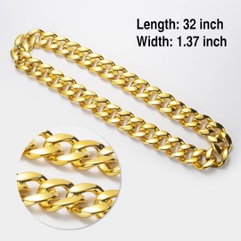 FACATH 80s/90s Hip Hop Costume Kit for Men, Big Chunky Plastic Hip Hop Gold Chain, Rapper Fake Gold Chain, 80s 90s Hip Hop Big Gold Necklace