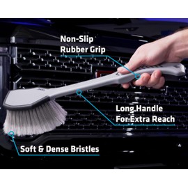 VIKING Car Wash Brush, Wheel and Fender Brush, Long Handle Tire Cleaner for Car Detailing, 16.5 Inch, Grey/Black