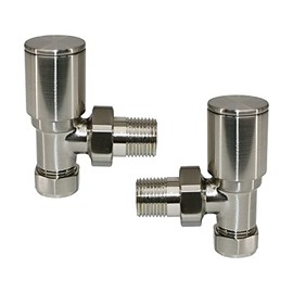 NRG Manual Valves Angled Round Head Satin Nickel Towel Rail Designer Radiator Valves One Pair