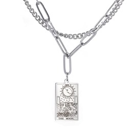 Amaxer Rider Waite Tarot Card Necklace Retro Lucky Amulet Charm Pendant Stainless Steel Vintage Jewellery, Stainless Steel, No Gemstone