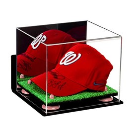 Better Display Cases Acrylic Baseball Cap Display Case with Mirror, Wall Mount, Pink Risers and Turf Base (A006-PNR)