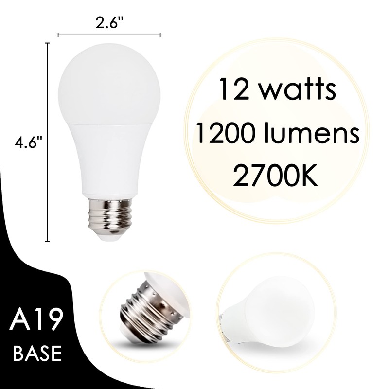 chiphy Light Bulbs, Dimmable LED Light Bulbs, 1200 Lumens, 12W(120W