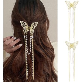 Elegant Long Tassel Butterfly Hair Clip - Hollow Design Fashion Accessory for Stylish Hairstyles - Adjustable Hairpin for Women and Girls with Decorative Tassels