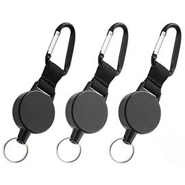 WEBBOMB Key reel key yo-yo with 70 cm steel cable, ID holder, key ring, card holder, ID badge reel, extendable key holder, lanyard, ski pass holder, 3 x black without logo