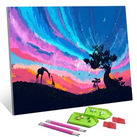 Meow Love DIY 5D Painting Diamond Kit with Framed Canvas (No Need to Install The Frame). Original Artwork, Suitable for Wall Decoration, Also Great Gift.（Grassland Scenery，15.7X11.8 inch）