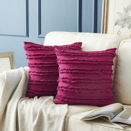 GIGIZAZA Decorative Throw Pillow Covers 16x16,Wine Red Square Couch Pillow Covers,Cotton Sofa Boho Cushion Pillows