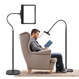 5X Rechargeable Floor Magnifying Glass with Light and Stand, 43 LED Flexible Hands Free Magnifying Lamp,2-in-1 Large Lighted Magnifiers for Reading,Sewing,Crafts,Painting,Close Work,DIY Black