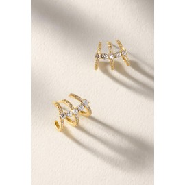 Triple Hoop Illusion Stud Earring for Women – 14K Gold Plated Unique Diamond Huggie Stud Earrings for One Piercing – Faux Multi Hoops Design, Hypoallergenic Fashion Jewelry Earrings