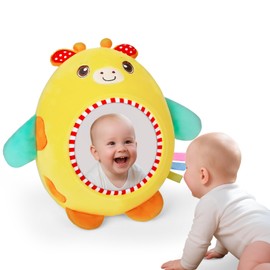 FIOBEE Tummy Time Mirror Toys Textures Soft Sensory Toy with Crinkle Sounds High Contrast Baby Toys Infant Toy for Ages 0 Months and Up Newborn Training Essentials, Yellow Giraffe