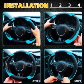 Xizopucy - Funda para volante de piel de microfibra para hombre y mujer, transpirable, antideslizante, ajuste universal, 14 1/2-15 pulgadas (negro y azul)