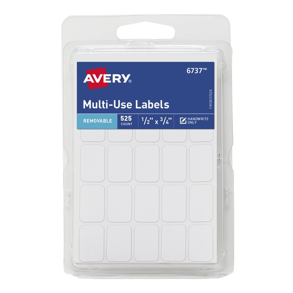 Avery Removable Labels, Rectangular, 0.5 x 0.75 Inches, White, Pack