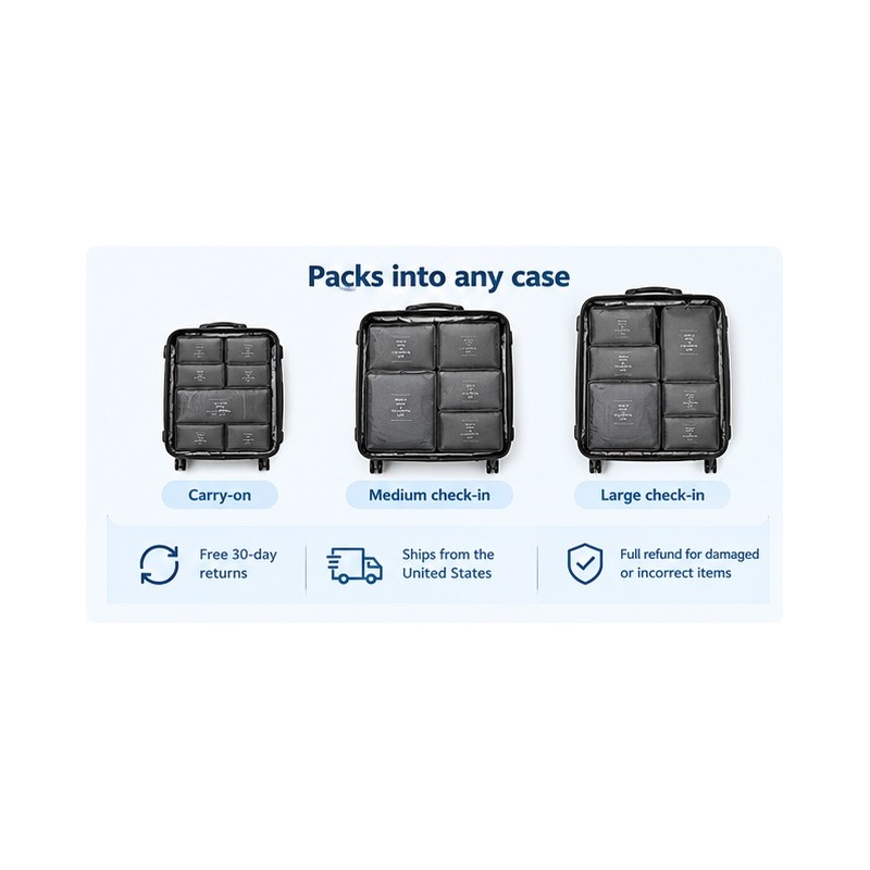 7-Piece Packing Cubes Set for Travel - Luggage Organizer Bags