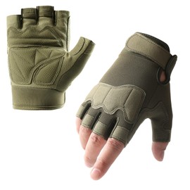 SUJAYU Mens Fingerless Gloves Outdoor Gloves for Men, Hard Knuckle Gloves Bike Gloves for Men Cycling, Hiking Gloves Bicycle Gloves Riding Gloves Motorcycle Mens (Green, Medium)