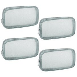 Sinzip 4 Pieces Mini Zipper Nylon Mesh Pouch, Mesh Cosmetic Bags Makeup Bags, Multipurpose Travel Toiletry Bags for Office Supplies and Travel Accessories (Grey, M)