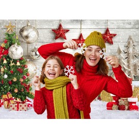 AIIKES 7 x 5 ft Christmas Background, Christmas Tree Gift Background, White Wooden Board, Snowflake Photography Background, Christmas Theme Background, Family Party Decoration Background 12-392