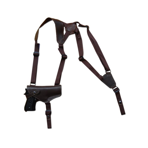 Barsony New Horizontal Brown Leather Shoulder Holster for Full Size 9mm 40 45 (S&W M&P 9mm 40 45, Right)