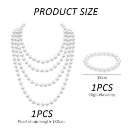 DUINIU 1 Piece of Pearl Necklace, 1 Piece of Pearl Bracelet, Pearl Jewelry Set, Camel Jewelry, Women's Jewelry Set, Long Pearl Chain (180cm)