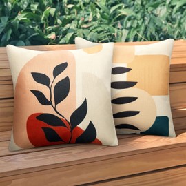 Sofa Cushion Cover 50 x 50 cm Boho Modern Abstract Geometric Leaves Outdoor Cushion Cover Decorative Cushion Covers Waterproof Linen Cushion Cover for Sofa Bedroom Living Room Car Home Set of 4
