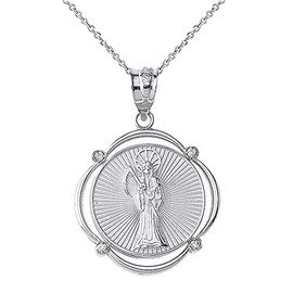 Claddagh Gold Sideways Crosses 925 Sterling Silver Santa Muerte (Grim Reaper) CZ Round Frame Pendant Necklace, 22"