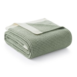 Amélie Home Chenille Waffle Throw Blanket for Couch, Reversible Soft Cozy Knit Blanket Lightweight Warm Decorative Throw for Sofa, Bed, Living Room, Sage Green, 50 x 60 inch