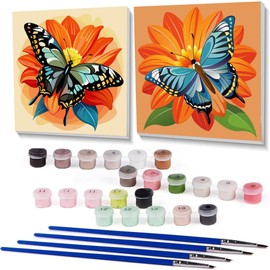 Fotasmua 2 Pack Butterfly Paint by Numbers Kits for Kids and Adults with Framed, DIY Easy Kid's Paint by Number Kits, Butterfly Acrylic Oil Painting Art Kit for Home Wall Decor 8 X 8 Innch