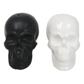 Ebros Day Of The Dead Gothic Matte Black And White Skulls Ceramic Salt And Pepper Shakers Set Holder Home Kitchen Decor As Ossuary Macabre Skull Skeleton Dias De Los Muertos