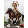 Indian Chief Eagle Warrior War Headdress On Horse Throwing Spear