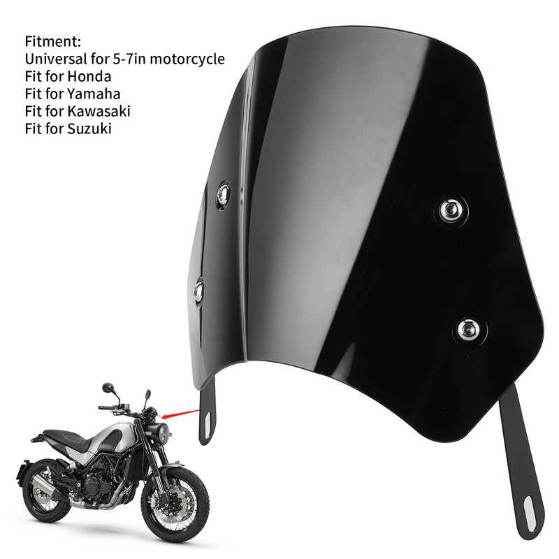 Universal Motorcycle Windshield Wind Deflector Screen W/Mounting Bracket for 5‑7inBlack