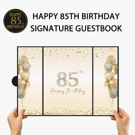 DARUNAXY Black Gold 85th Birthday Party Decorations, Happy 85th Birthday Alternative Signature Guest Book for Men Women Cheers to 85 Years Old Gifts 85 Birthday Signing Card Board Party Supplies
