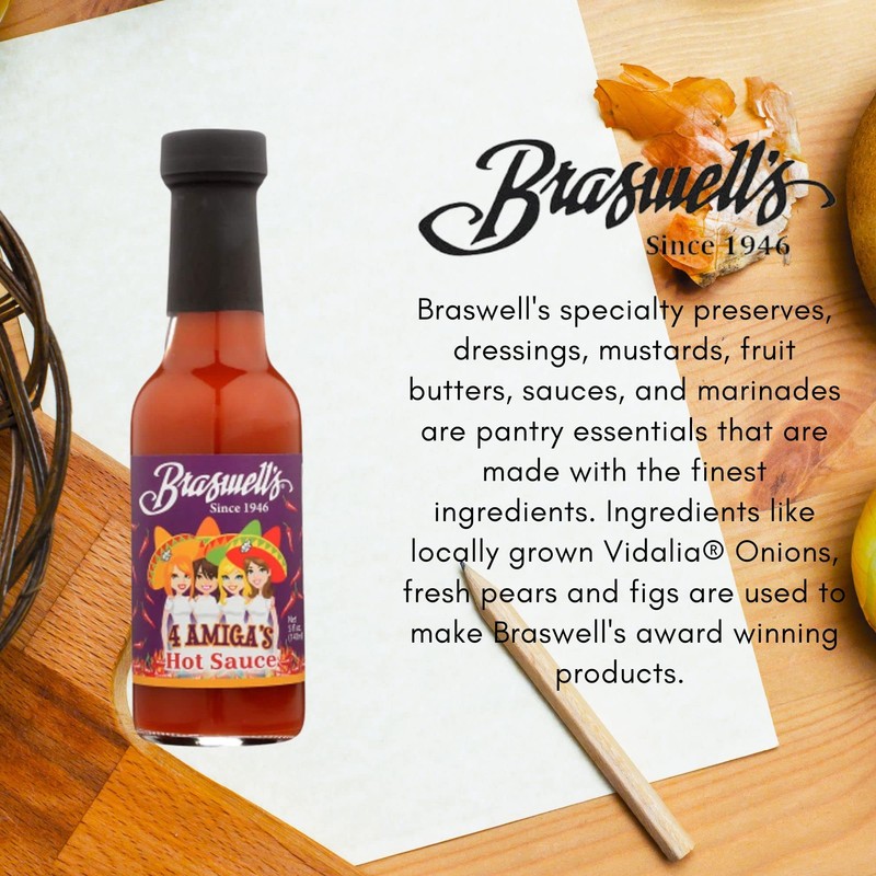 Braswells Four Amigas Hot Sauce, 5 Ounce, Pack of 1
