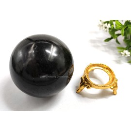 Black Tourmaline Crystal Sphere Round Ball with Sphere Holder Stand, Natural Healing Stone Sphere for Massage Meditation Crystal Grid Witchcraft Supplies Reiki Yoga