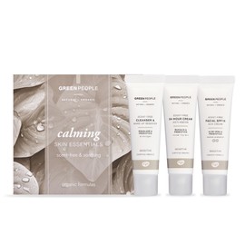 Green People Scent Free Calming Skin Essentials Set | Natural & Organic Sensitive Skin Minis Gift Set | Pure & Unperfumed Cleanser, Moisturiser & SPF15 | Paraben Free & Ethanol Free
