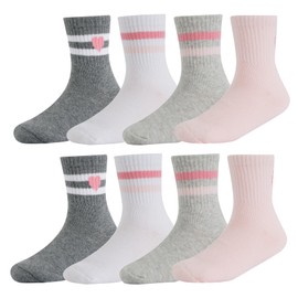 CHUNG Toddler Boys Girls Kids Athletic Cotton Basic Crew Socks with Retro Stripes Autumn School Uniform Casual Sports Running,8HeartStripes,5-7Y