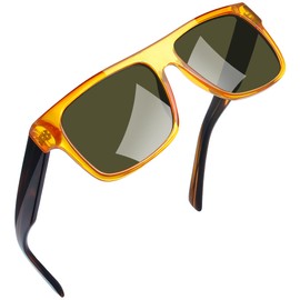 Joopin UV400 Men's Polarized Sunglasses, Flat Top, Big Acetate Square, Designer Retro Sunneys, Driving, Fishing, Golf, Mountain Climbing, Bicycle, [A4] Orange, M