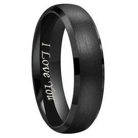 CROWNAL 4mm 6mm 8mm Black Tungsten Couple Wedding Bands Rings Men Women Dome Brushed Finish Beveled Edges Engraved I Love You Size 3.5 To 17 (6mm,9.5)
