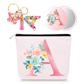 Bingtoo Personalisierte Geschenke Frauen, Kosmetiktasche mit Schlüsselanhänger und Spiegel, Make Up Tasche Kulturbeutel Makeup Bag, Geburtstagsgeschenke für Teenager Mädchen Mama Beste Freundin (A)