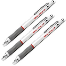 FNX 3 x Rotring Rapid 0.7mm HB Lead, Double Knock, Vanishing Mechanical Pencil with Twistable Eraser Tip & Soft Touch Rubberised Easy Grip - Loose in Plain Packaging